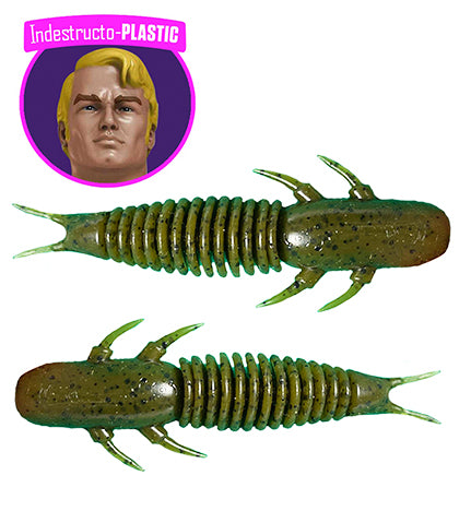68mm IndestructoBUG, Green Thumpkin Colour, Indestructo-Plastic, Frostbite, Smallmouth, Largemouth, Walleye